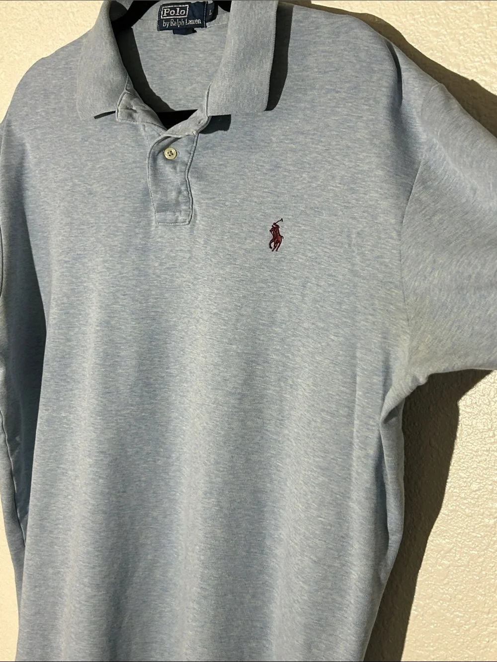 Polo by Ralph Lauren Heather Sky Blue Short-Sleeve Polo with Burgundy Horse Sz L